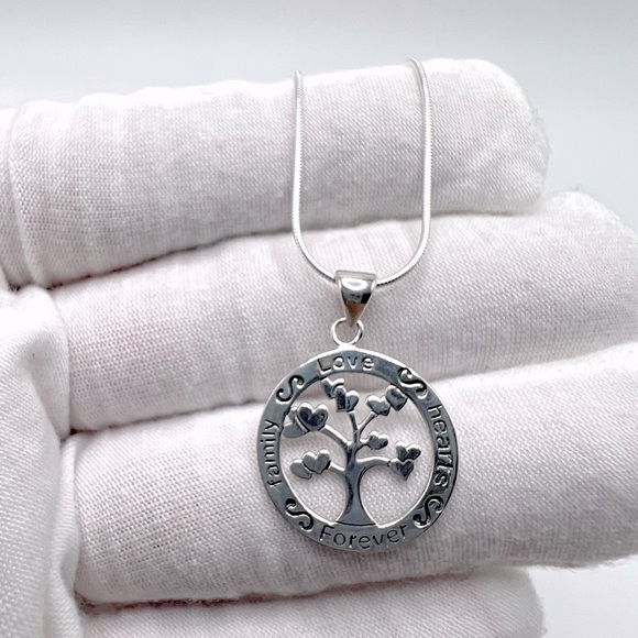 .925 Sterling Family Hearts Love Forever Necklace - Picture 2 of 16